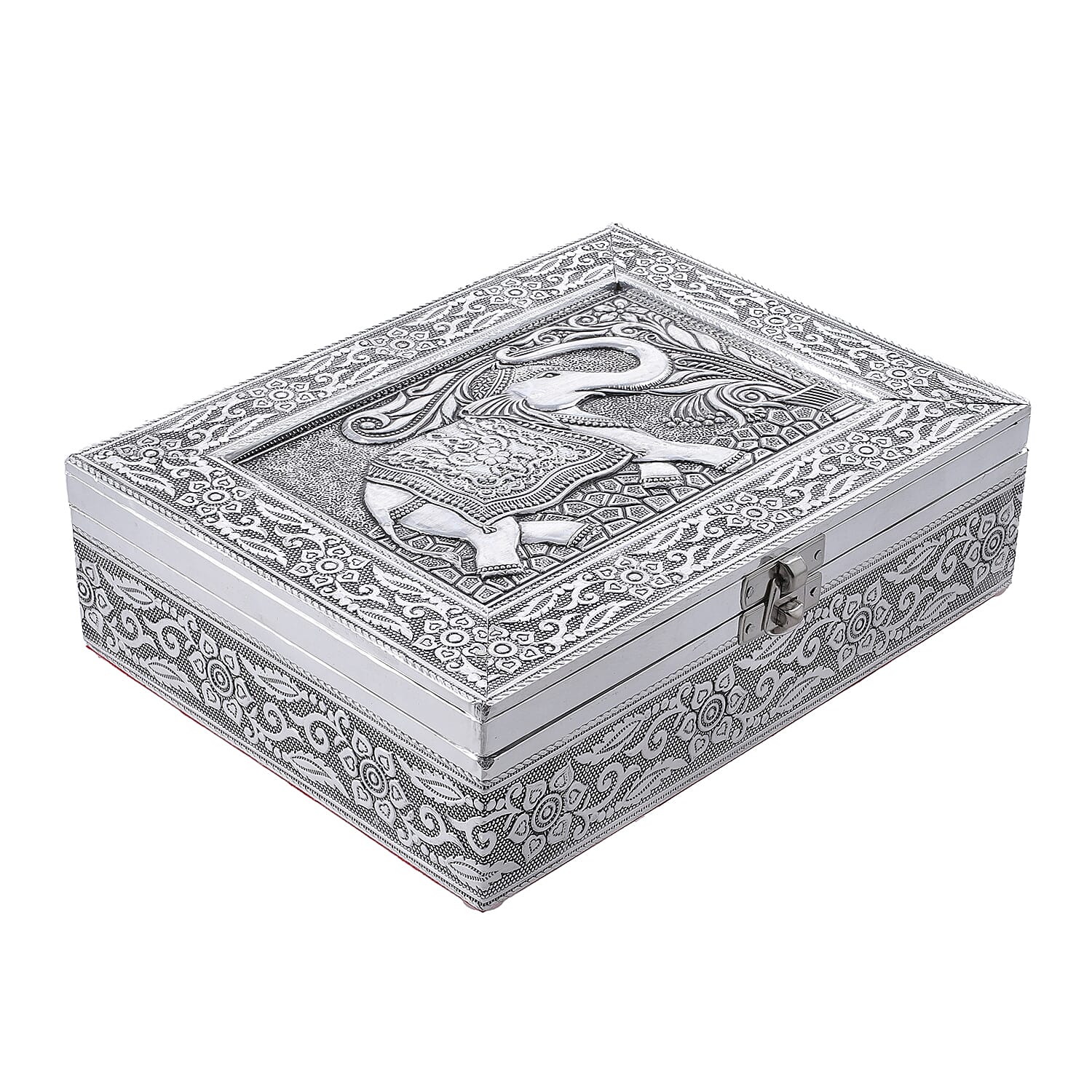"Elephant 3D Embossed Aluminium Oxidized Storage Box  Size: 8.25(L)x6.25(W)x2.5(H) inches"