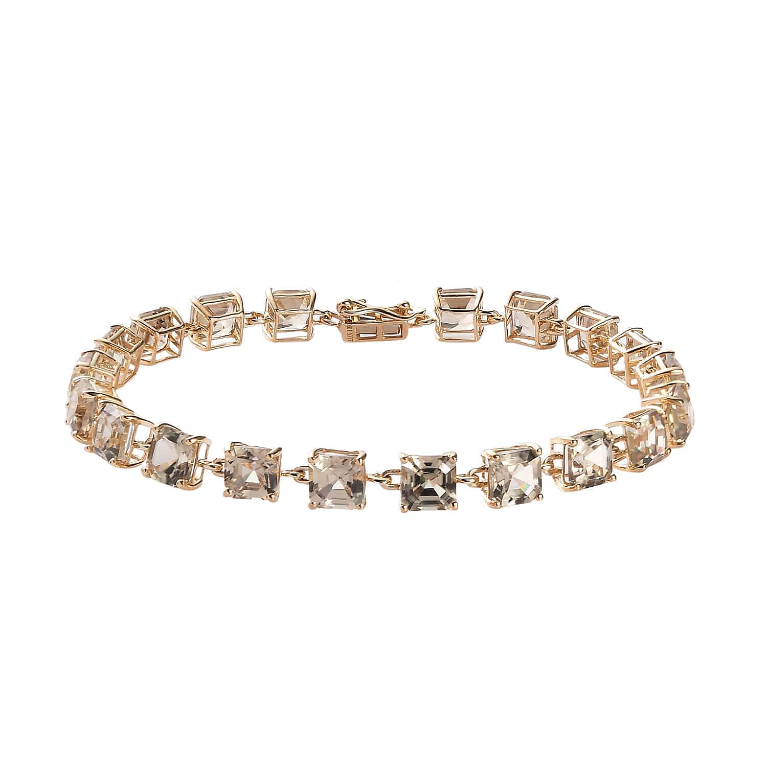 Doorbuster LUXORO 10K Yellow Gold Asscher Cut AAA Turkizite Link Bracelet (6.50 In) 3.20 Grams 12.15 ctw