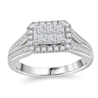 NY Closeout 10K White Gold Diamond I I2 Halo Split Ring 4.60 Grams 1.00 ctw