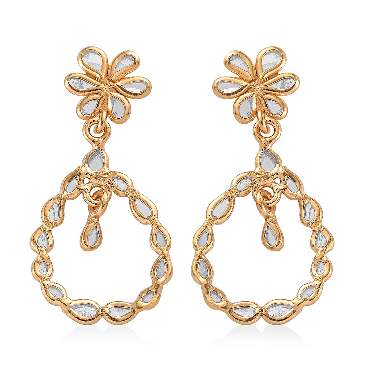 Polki Diamond Earrings in Platinum Over Sterling Silver 0.25 ctw