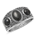 Black Agate Bangle Bracelet in Black Oxidized Silvertone (7 In) 55.00 ctw - Sticky add to cart bar