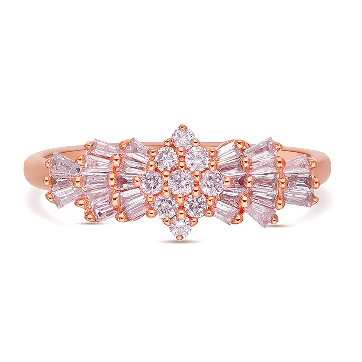 Luxoro I3 Natural Pink Diamond 0.50 ctw Art Deco Cluster Ring in 10K Rose Gold