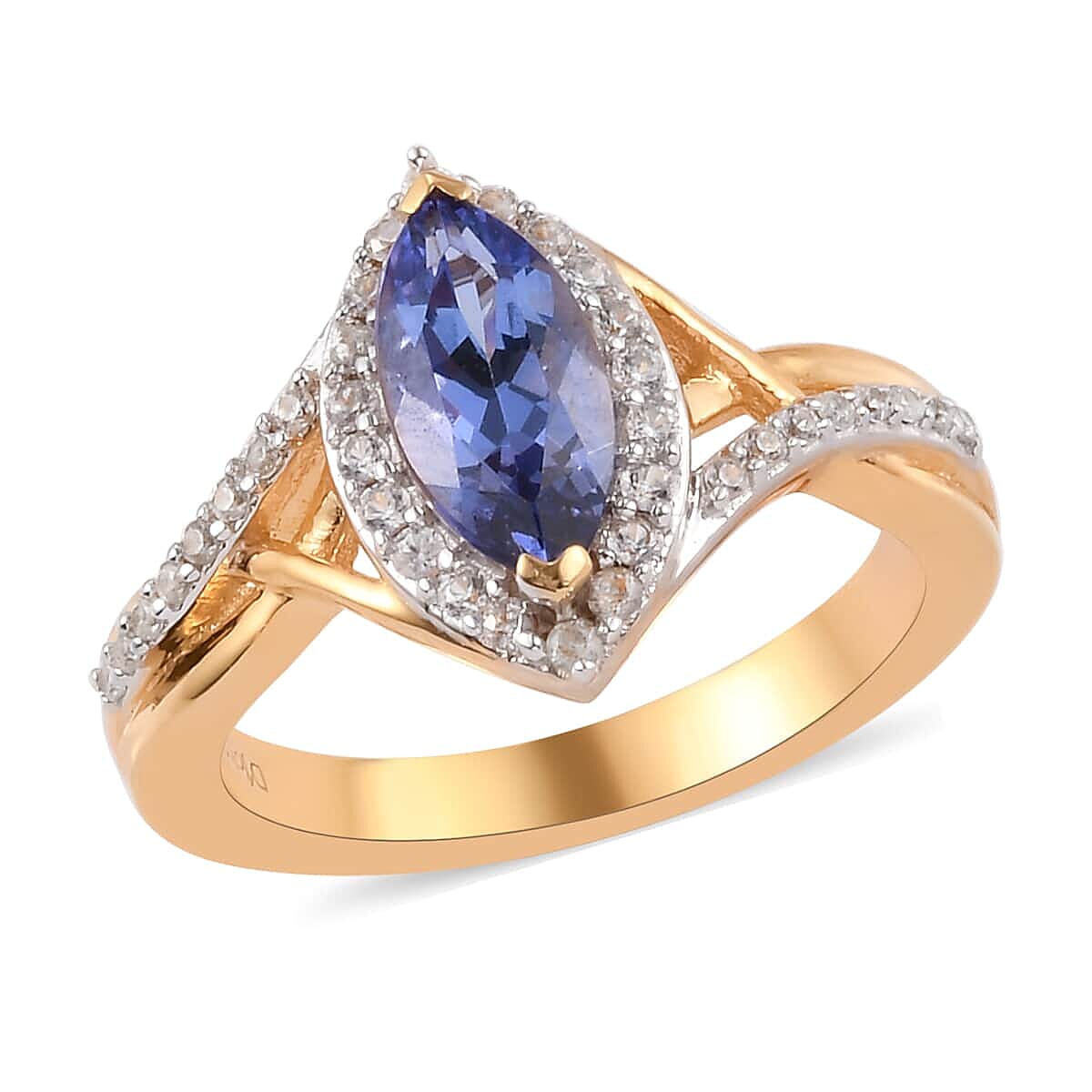 Premium Tanzanite, Nature White Zircon Ring in Vermeil YG Over Sterling Silver (Size 9.0) 1.50 ctw