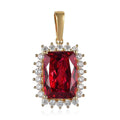 Lab Created Padparadscha Sapphire and Moissanite Halo Pendant in Vermeil Yellow Gold Over Sterling Silver 11.60 ctw - Sticky add to cart bar