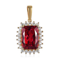Lab Created Padparadscha Sapphire and Moissanite Halo Pendant in Vermeil Yellow Gold Over Sterling Silver 11.60 ctw