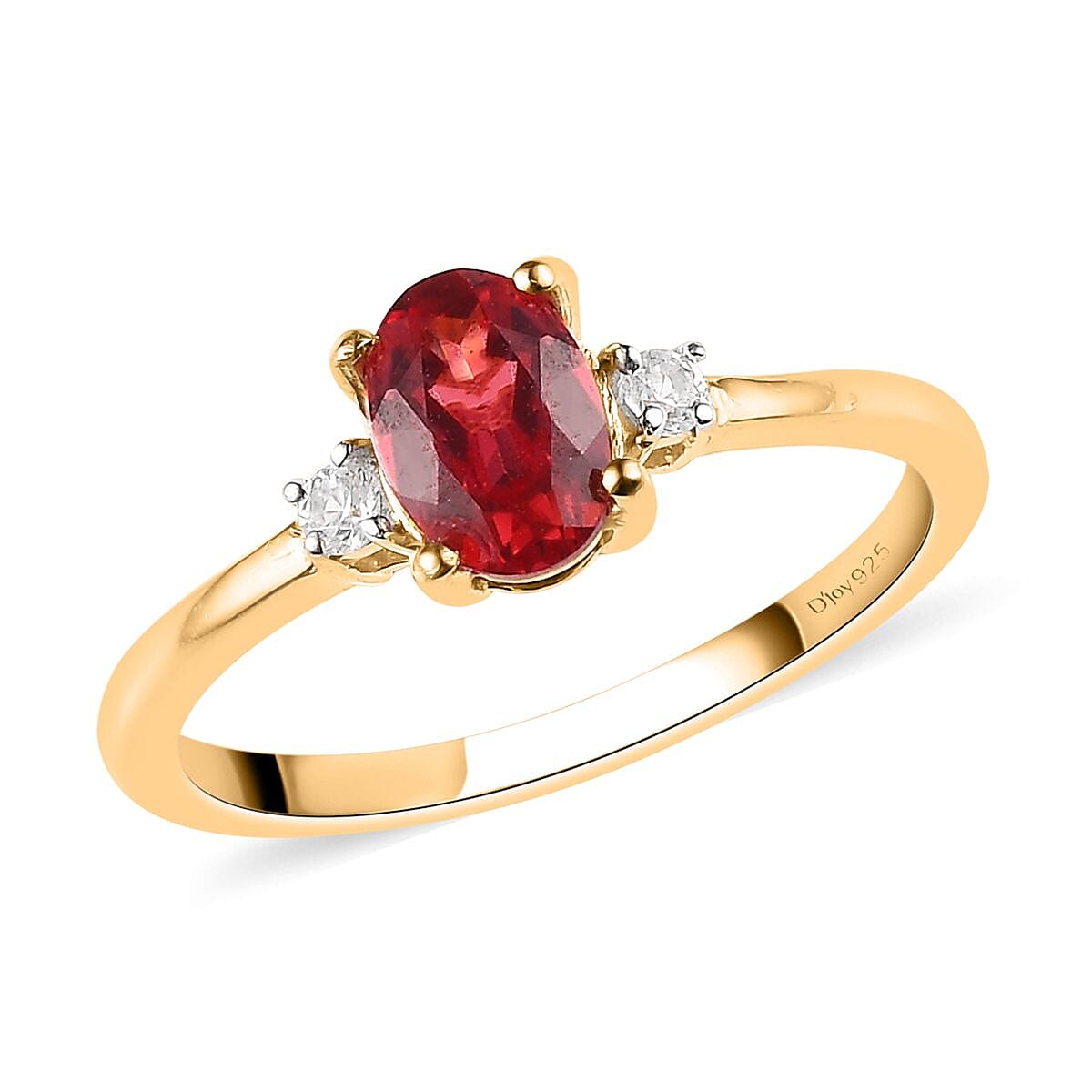 Lab Created Padparadscha Sapphire and White Zircon Ring in Vermeil Yellow Gold Over Sterling Silver (Size 10.0) 1.15 ctw