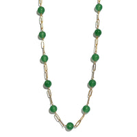 Green Aventurine Paper Clip Chain Station Necklace 20 Inches in ION Plated YG Stainless Steel 1.00 ctw