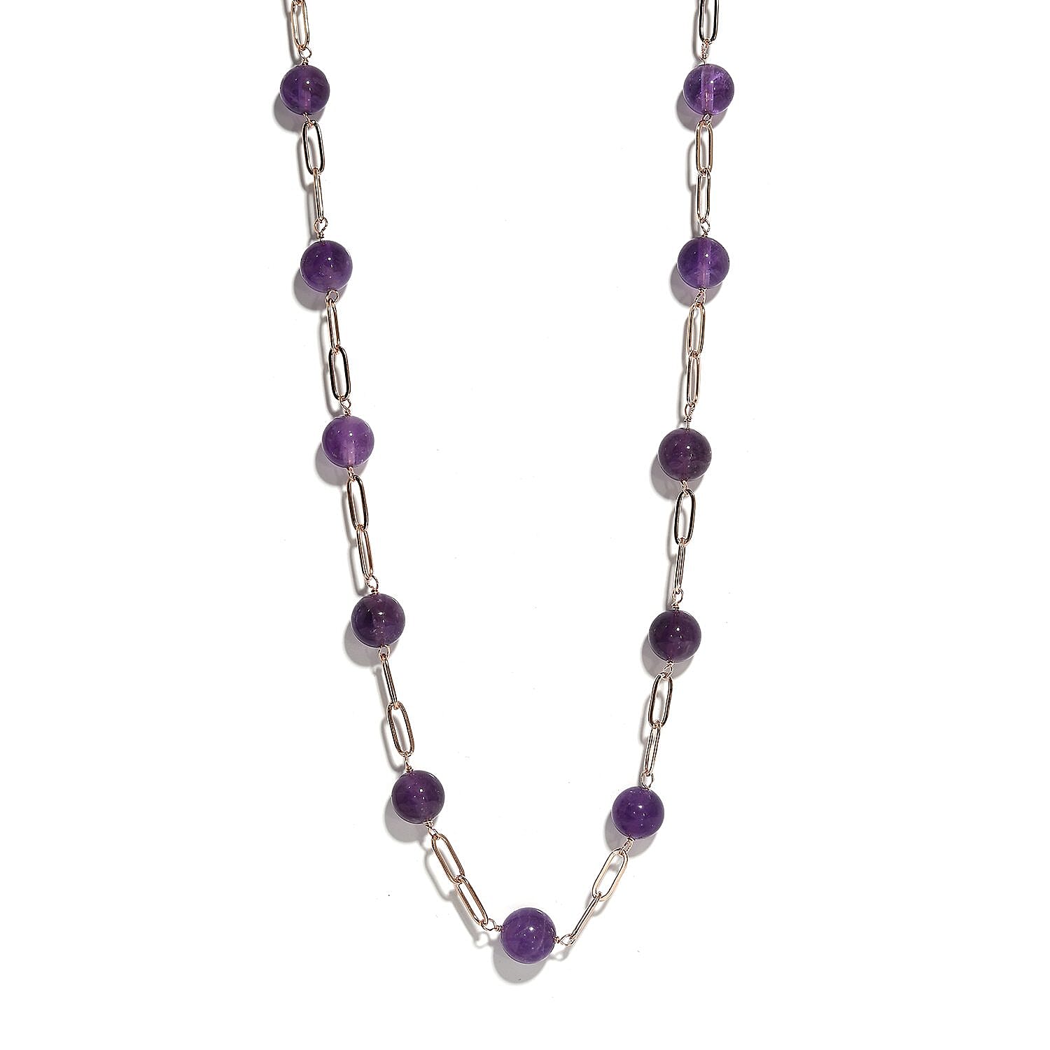 Green Aventurine Paper Clip Chain Station Necklace 20 Inches in ION Plated YG Stainless Steel 1.00 ctw