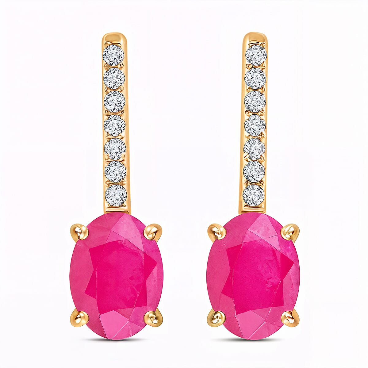 Luxoro 14K Yellow Gold AAA Mozambique Ruby and G-H I2 Diamond Dangle Earrings 2.15 ctw