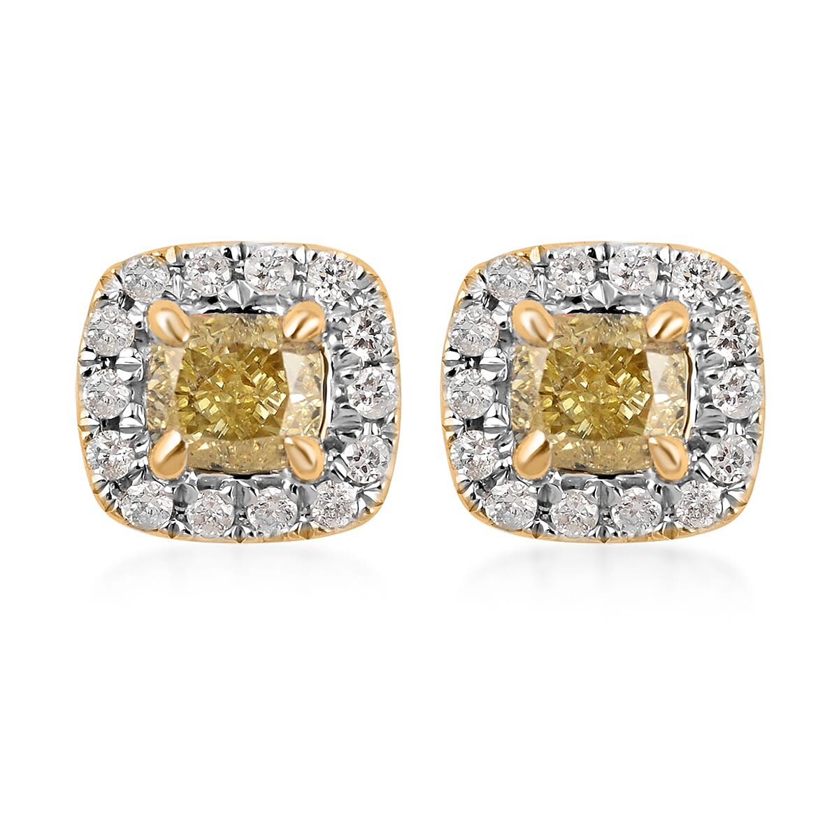 14K Yellow and White Gold Natural Yellow and White Diamond Stud Earrings 0.50 ctw