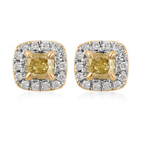 14K Yellow and White Gold Natural Yellow and White Diamond Stud Earrings 0.50 ctw