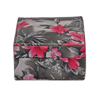 Black Flower Pattern Faux Leather Small Jewelry Box (3.5"x3.5"x2.5")
