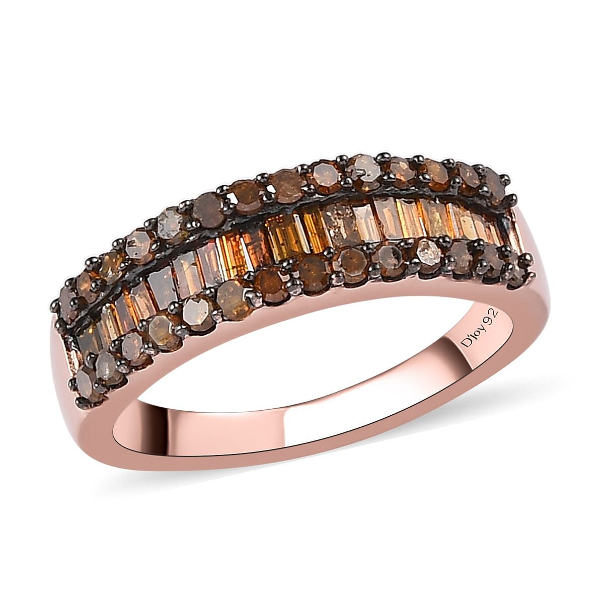 Red Diamond Band Ring in Rhodium & Vermeil Rose Gold Over Sterling Silver 1.00 ctw