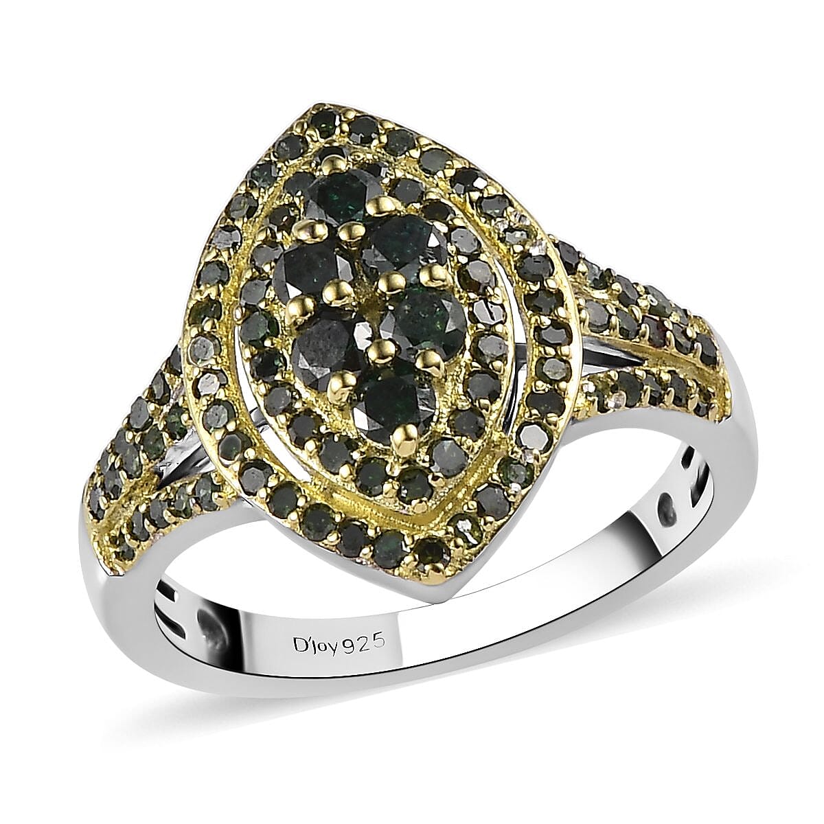 Green Diamond Ring in Rhodium and Platinum Over Sterling Silver 1.00 ctw