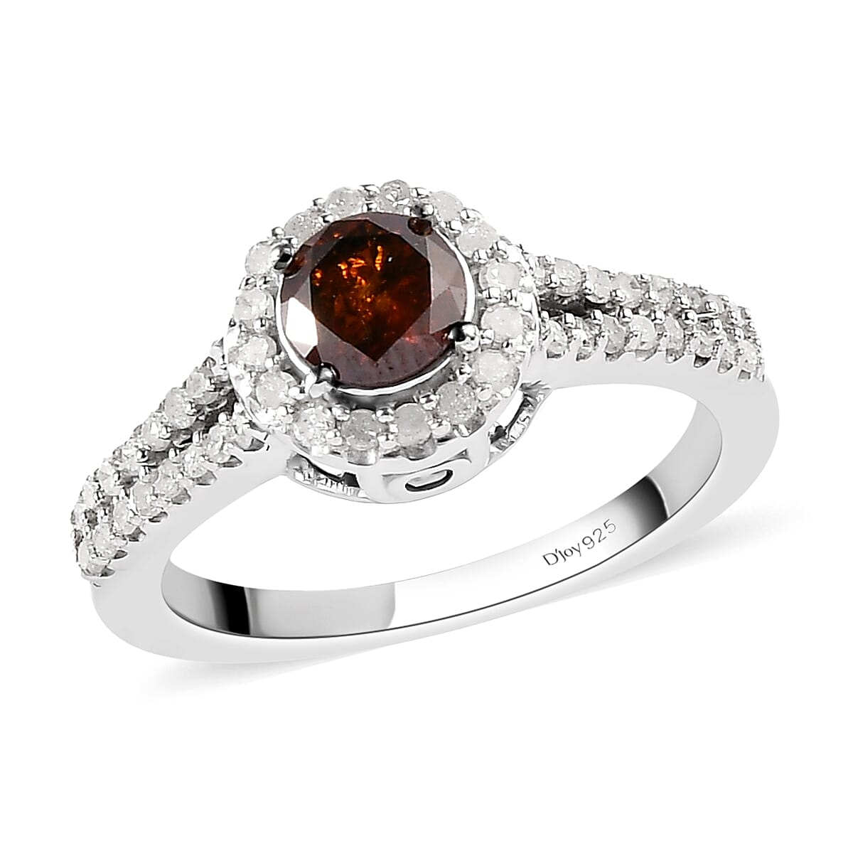Red and White Diamond Ring in Platinum Over Sterling Silver 1.00 ctw