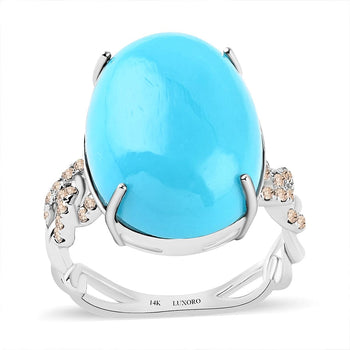 LUXORO 14K White Gold AAA American Natural Sleeping Beauty Turquoise, Diamond (G-H, I2) (0.22 cts) Ring (3.40 g) 10.35 ctw - Product card gallery slide 1 (10176938705209)