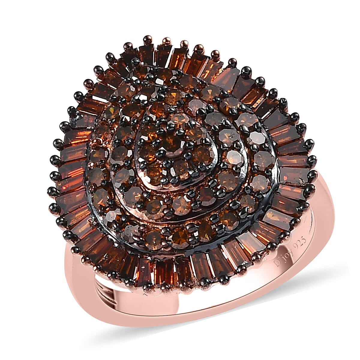 Red Diamond Pear Shape Cluster Ring in Rhodium and Vermeil Rose Gold Over Sterling Silver 2.00 ctw
