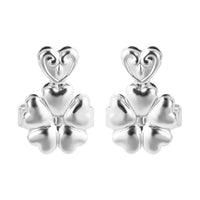 Rhodium Over Sterling Silver Heart and Flower Inspired Earring Lifter Push Backs