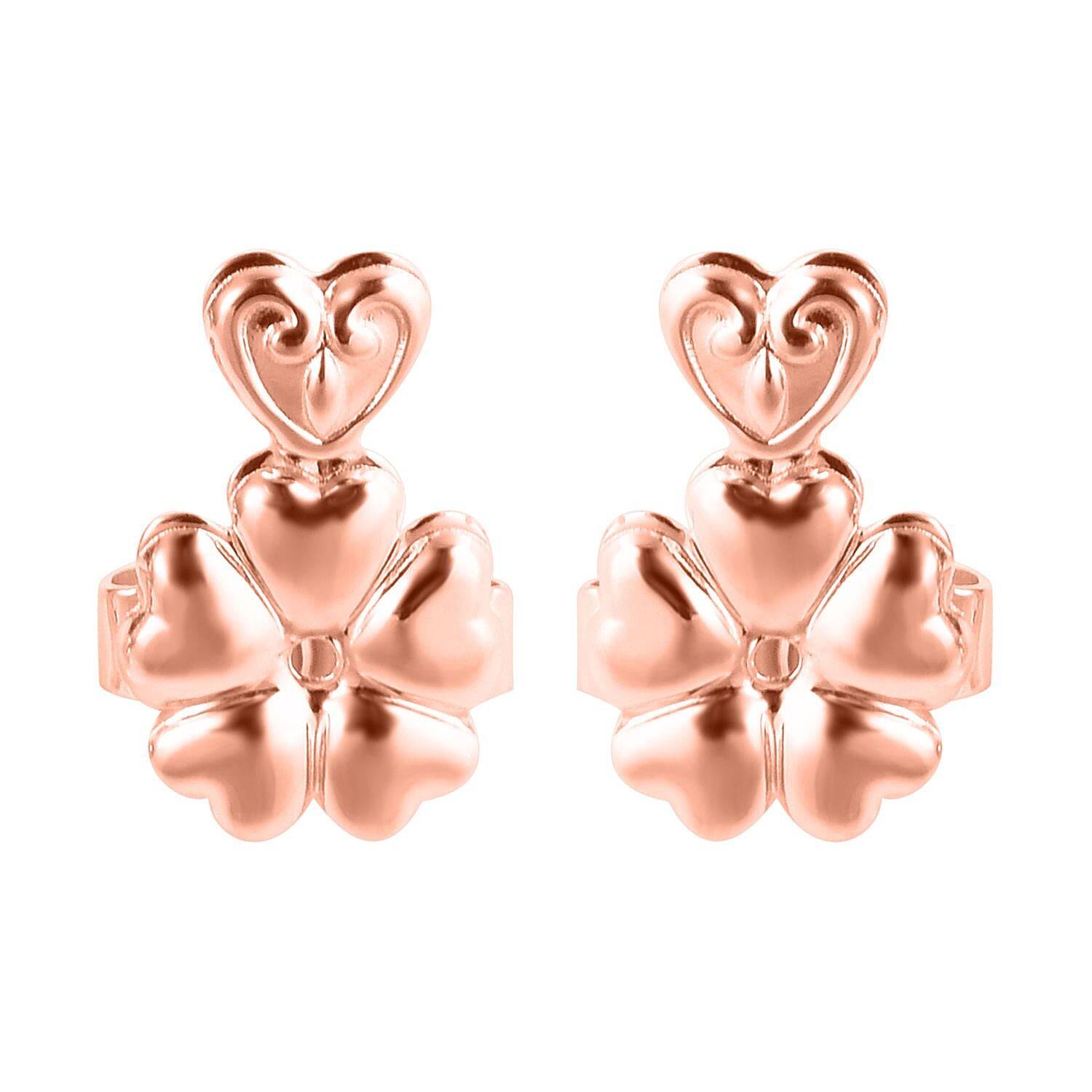 Rhodium Over Sterling Silver Heart and Flower Inspired Earring Lifter Push Backs