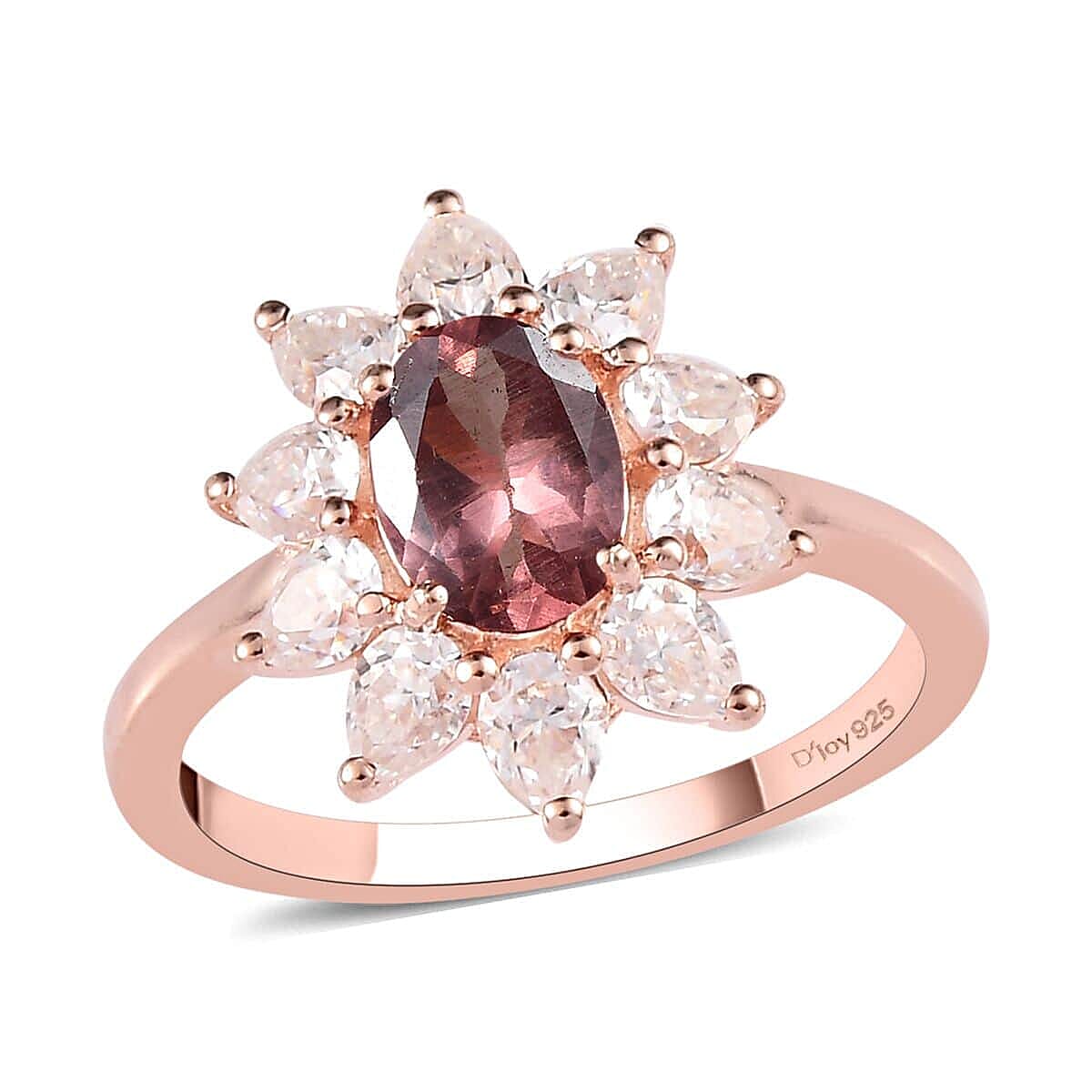 Red Apatite, Moissanite Sunburst Ring in Vermeil RG Over Sterling Silver (Size 10.0) (Del. in 15-20 Days) 2.65 ctw