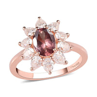 Red Apatite, Moissanite Sunburst Ring in Vermeil RG Over Sterling Silver (Size 10.0) (Del. in 15-20 Days) 2.65 ctw