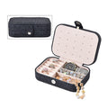 Dark Blue Woven Texture Faux Leather Jewelry Organizer with Button Closure (6.3"x4.5"x2.2") - Sticky add to cart bar