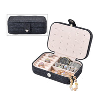 Dark Blue Woven Texture Faux Leather Jewelry Organizer with Button Closure (6.3"x4.5"x2.2")