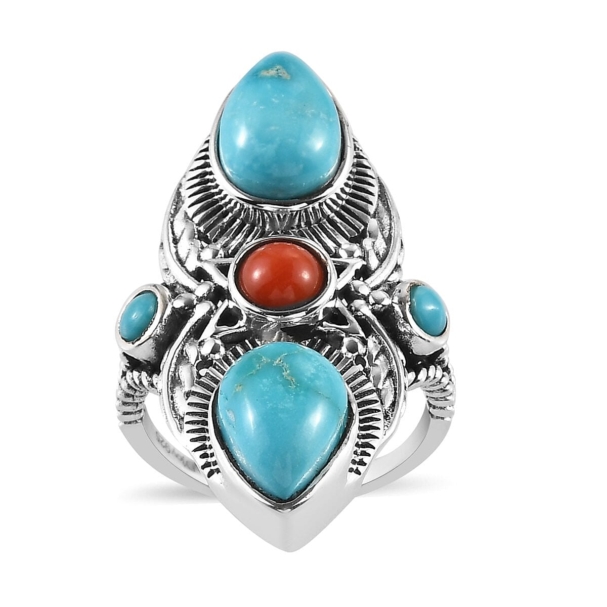 Artisan Crafted American Natural Blue Ridge Turquoise and Multi Gemstone Ring in Sterling Silver 4.75 ctw