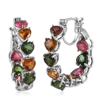 Multi-Tourmaline Hoop Earrings in Platinum Over Sterling Silver 7.40 ctw