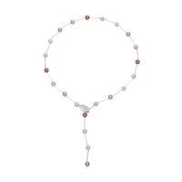 Multi Color Shell Pearls Lariat Necklace 24 Inches in Silvertone