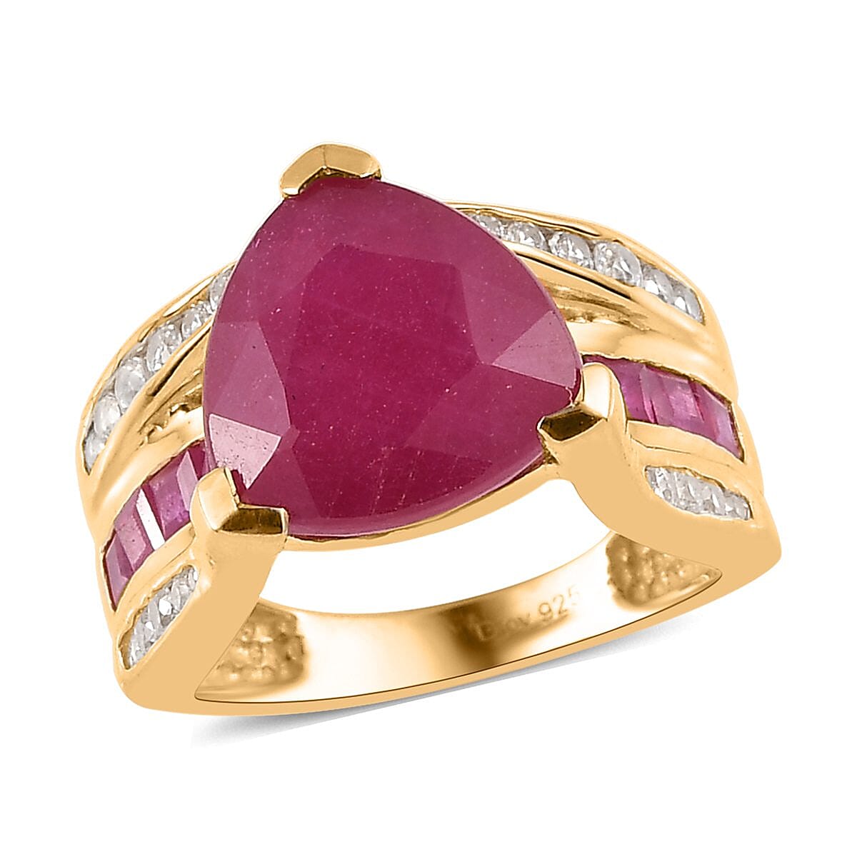 Niassa Ruby, Natural White Zircon Ring in Vermeil YG Over Sterling Silver 10.50 ctw