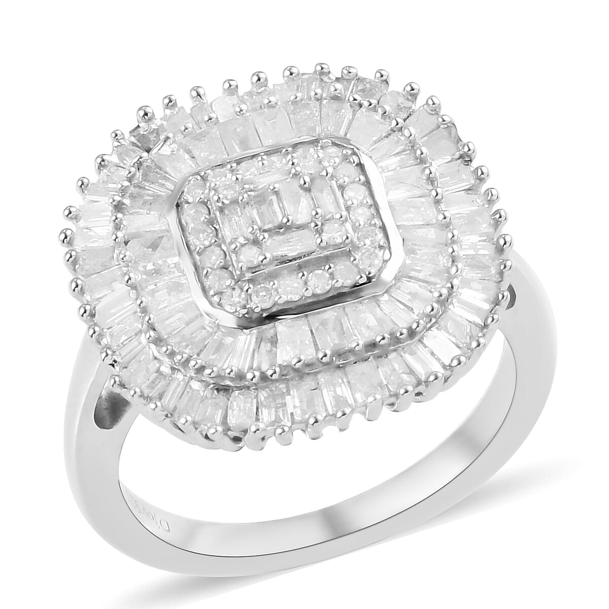 DOORBUSTER Diamond Cluster Ring in Platinum Over Sterling Silver 1.50 ctw (1)