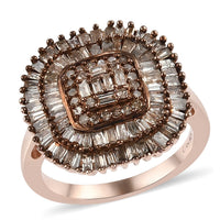 DOORBUSTER Natural Champagne Diamond Cluster Ring in Vermeil RG Over Sterling Silver (Size 10.0) 1.50 ctw