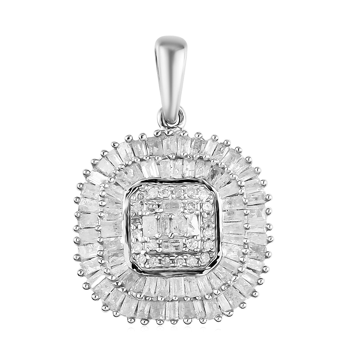 DOORBUSTER Diamond Cluster Pendant in Platinum Over Sterling Silver 2.35 Grams 1.50 ctw