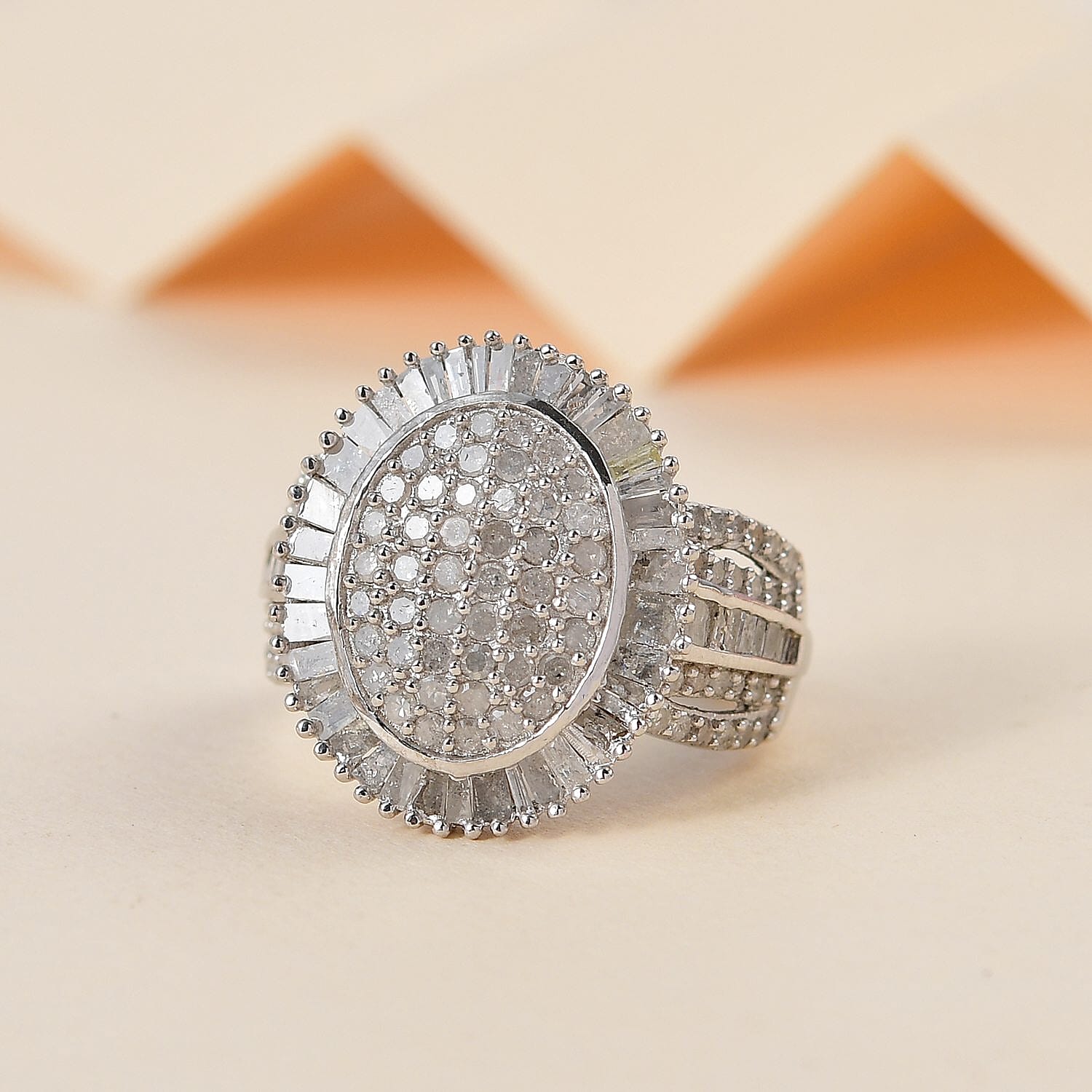 Diamond Cocktail Ring in Platinum Over Sterling Silver (Size 6.0) 2.00 ctw
