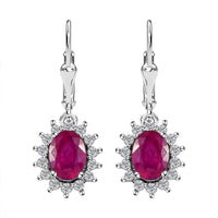 Niassa Ruby and Natural White Zircon Sunburst Lever Back Earrings in Platinum Over Sterling Silver 4.75 ctw