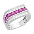 Simulated Ruby and White Diamond Geometrical Band Ring in Silvertone (Size 10.0) - Sticky add to cart bar