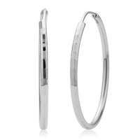 Rhodium Over Sterling Silver Classic Texture Hoop Earrings 2.70 Grams