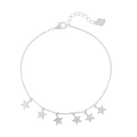 Rhodium Over Sterling Silver Super Stars Charm Bracelet with Extender (8.00 In) 2.10 Grams