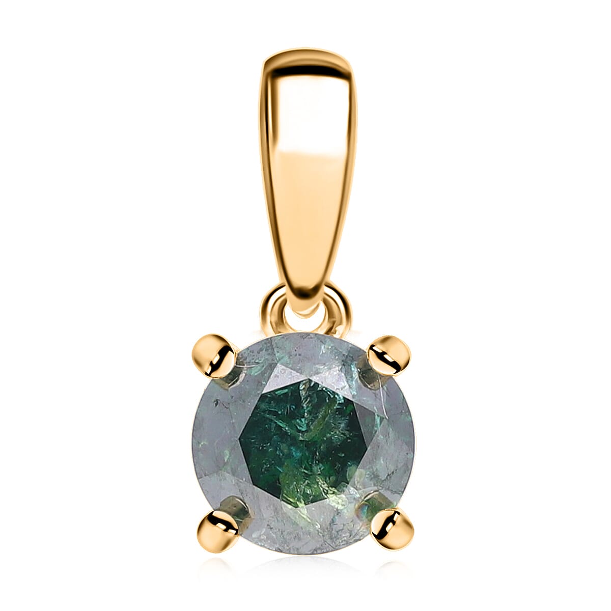 Luxoro 10K Yellow Gold Green Diamond Solitaire Pendant 1.00 ctw