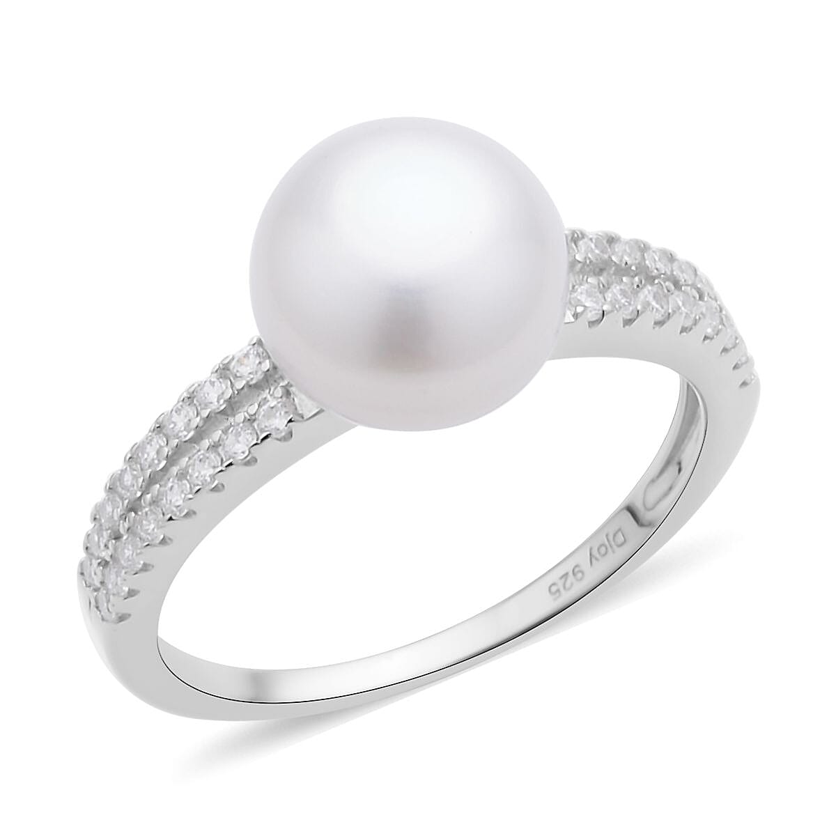 White Freshwater Pearl and Simulated Diamond Ring 0.35 ctw