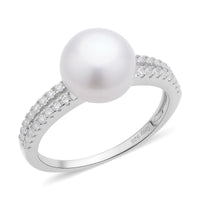 White Freshwater Pearl and Simulated Diamond Ring 0.35 ctw