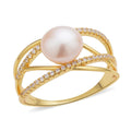 Peach Freshwater Pearl and Simulated Diamond Multi Shank Ring in 14K Yellow Gold Over Sterling Silver 0.35 ctw - Sticky add to cart bar