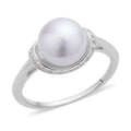 White Freshwater Pearl and Simulated Diamond Ring in Rhodium Over Sterling Silver 0.25 ctw - Sticky add to cart bar