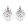 Austrian Crystal, White Shell Pearl Earrings in Silvertone - Sticky add to cart bar