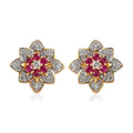 Premium Montepuez Ruby and White Zircon Floral Stud Earrings in Vermeil Yellow Gold Over Sterling Silver 2.00 ctw - Sticky add to cart bar