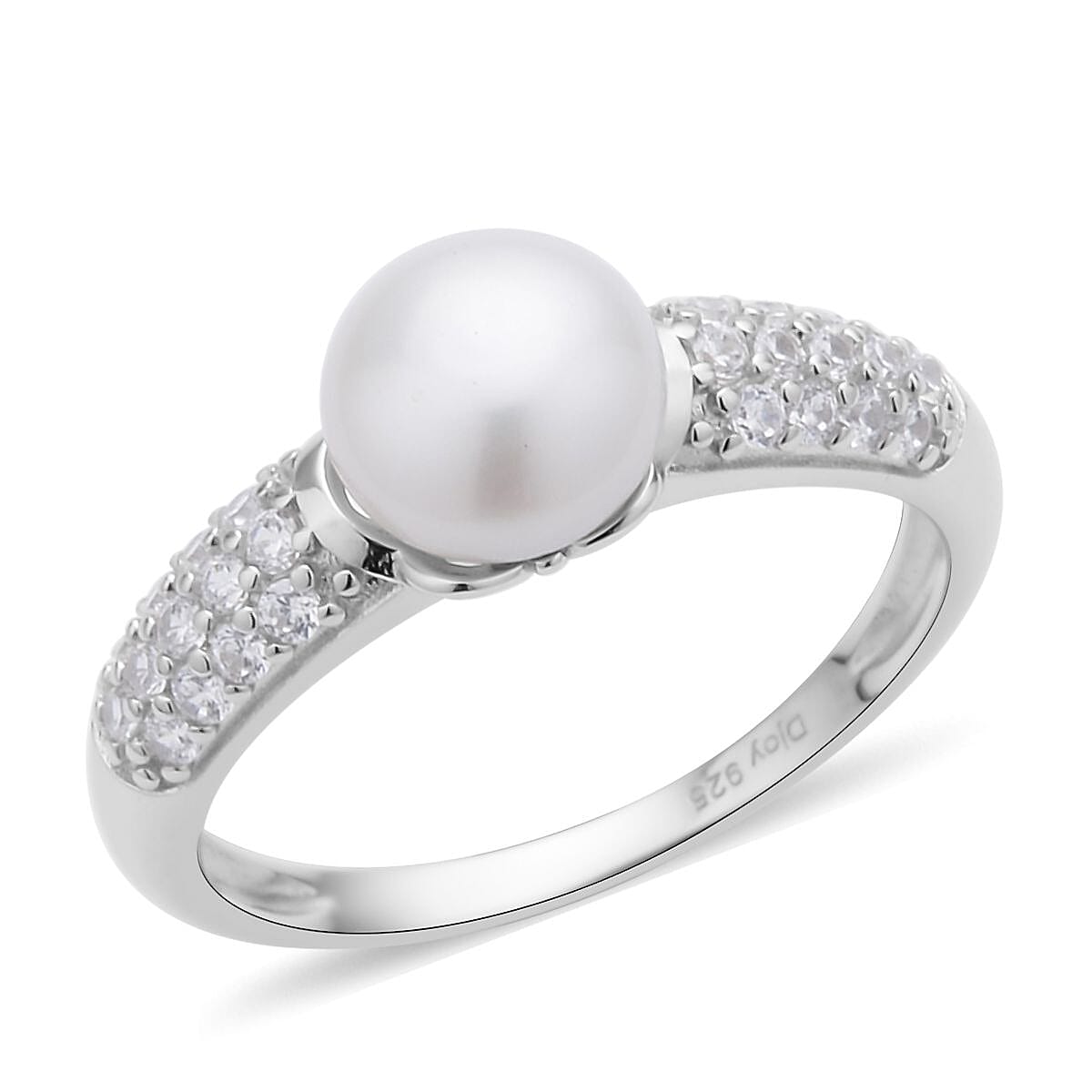 White Freshwater Pearl and Simulated Diamond Ring