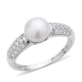 White Freshwater Pearl and Simulated Diamond Ring - Sticky add to cart bar