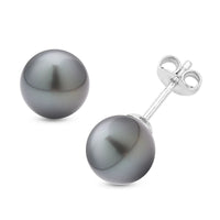 Tahitian Cultured Pearl Solitaire Stud Earrings in Platinum Over Sterling Silver