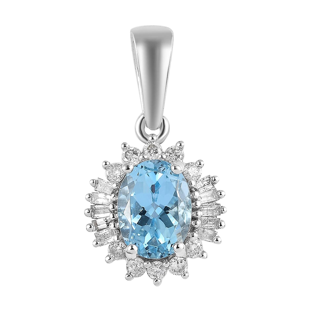 Luxoro 14K White Gold AAA Santa Maria Aquamarine and G-H I2 Diamond Pendant 1.50 ctw